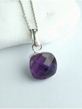 Modernist Amethyst Pendant Necklace in Sterling Silver  🆕